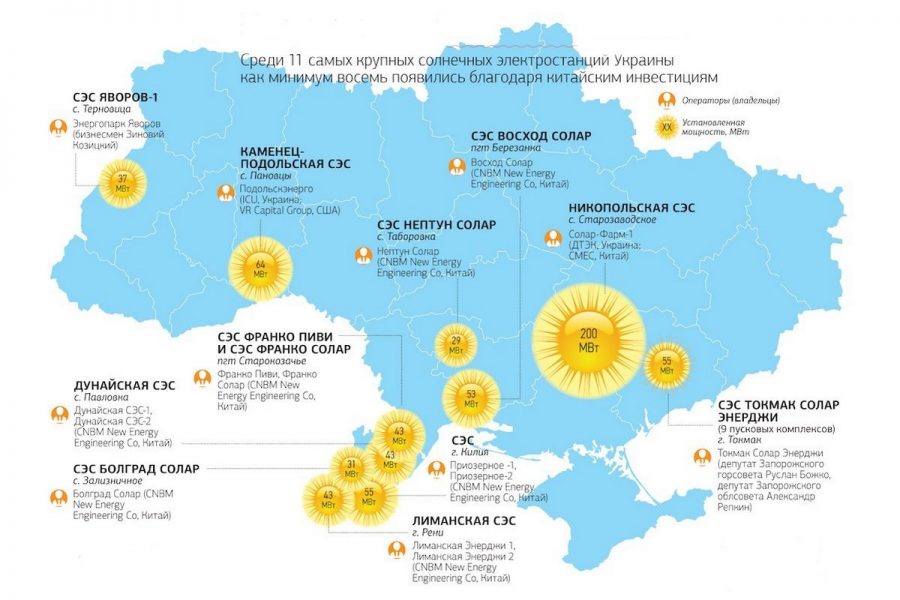 Солнечные электростанции Украины на карте
